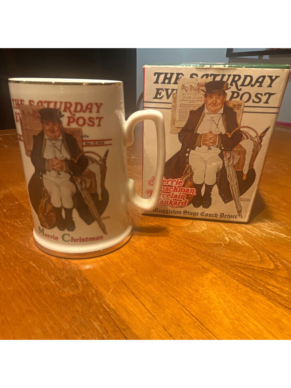 The Saturday Evening Post Merrie Coachman Porcelain Beer Mug 12 oz Christmas